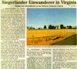 Siegerländer Einwanderer in Virginia Siegerländer Einwanderer in Virginia